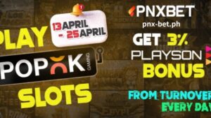 Play 5000 PHP and more in the slot games of POPOK provider and get 3% bonus money from turnover on PLAYSON slots up to 1000 PHP every day!